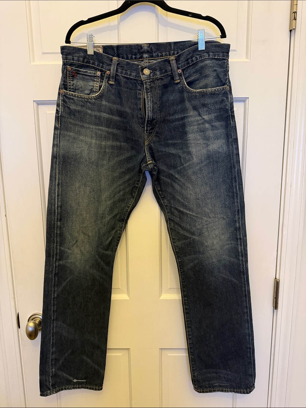 Men's Dark Wash Blue Straight-Leg Jeans